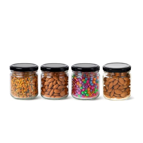 MACHAK Round Glass Jar With Airtight Lid For Kitchen Storage | Glass Food Storage Jars | Grocery Kitchen Container Set | glass storage containers with lid | Black, 200ml (4 Pieces) - Image 1