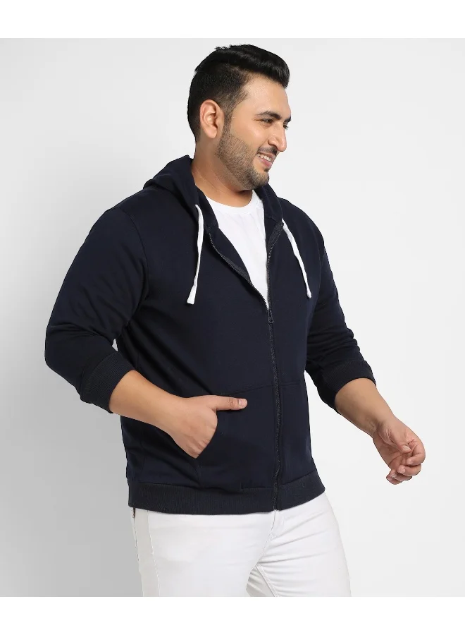 Instafab Plus Instafab Plus Men's Navy Blue Zip-Front Hoodie With Contrast Drawstring