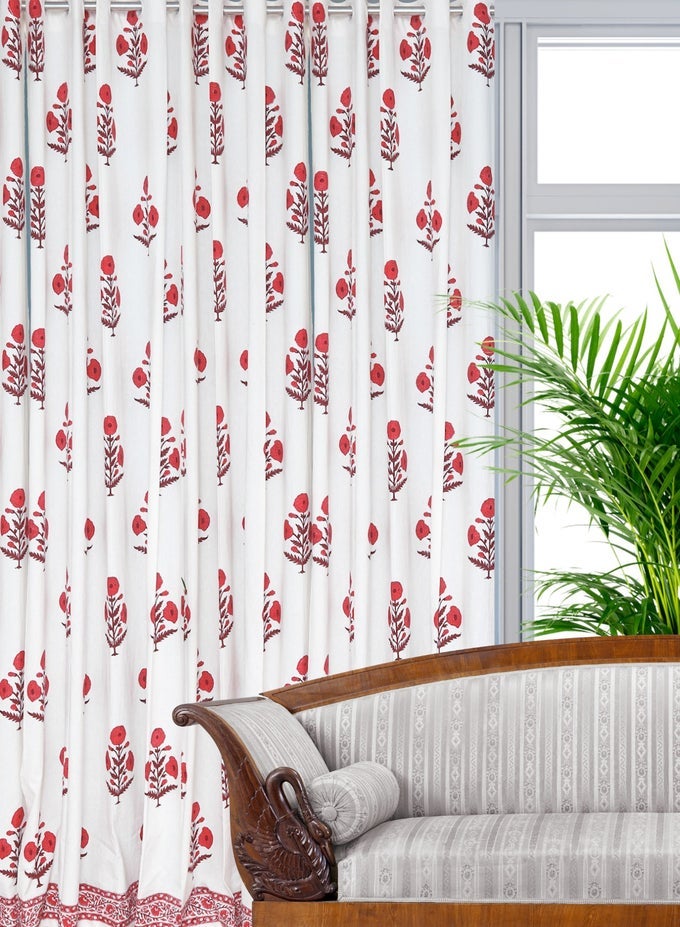 PRETTY PINK 100 PERCENT PREMIUM COTTON HAND BLOCK PRINTED CURTAINS 274 X 152 CM