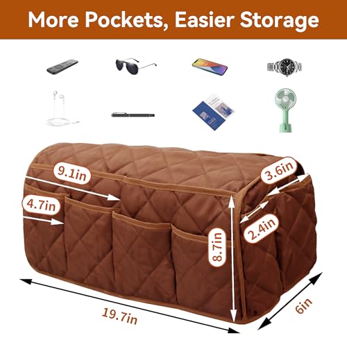 MEHIDFY Armchair Caddy, Waterproof Sofa Armrest Organizer, Non Slip Recliner Organizer, Remote Holder for Recline, Recliner Caddy with 14 Pockets Storage for TV Remote, Phone, Magazine (Brownish Red) - Image 4