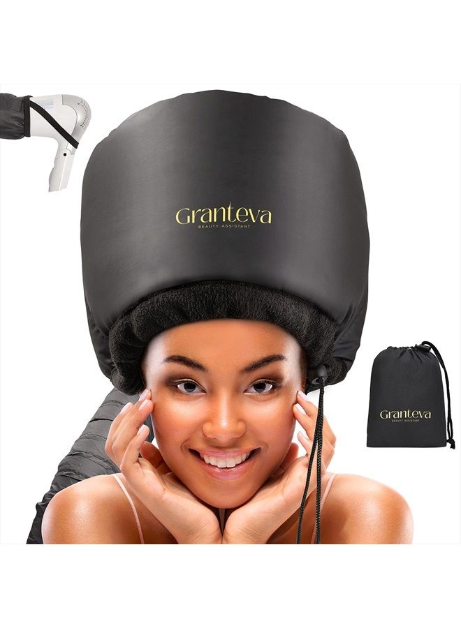 Granteva Hair Dryer Bonnet w/A Headband Integrated That Reduces Heat Around Ears & Neck - Hair Dryer Hooded Diffuser Cap for Curly, Speeds Up Drying Time, Safety Deep Conditioning At Home - Portable, Large - Image 1