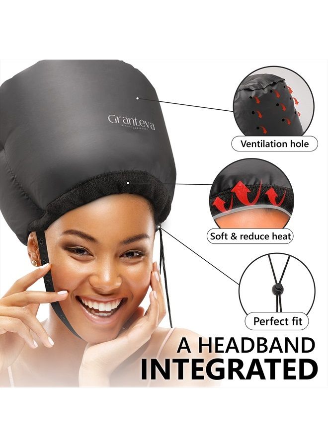 Granteva Hair Dryer Bonnet w/A Headband Integrated That Reduces Heat Around Ears & Neck - Hair Dryer Hooded Diffuser Cap for Curly, Speeds Up Drying Time, Safety Deep Conditioning At Home - Portable, Large - Image 2
