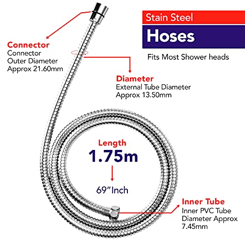 Spiraalz Stainless Steel Shower Hose 1.75m - Premium Quality, Rustproof, Leakproof, Anti-Kink, Universal Fitting, Silver - Image 2