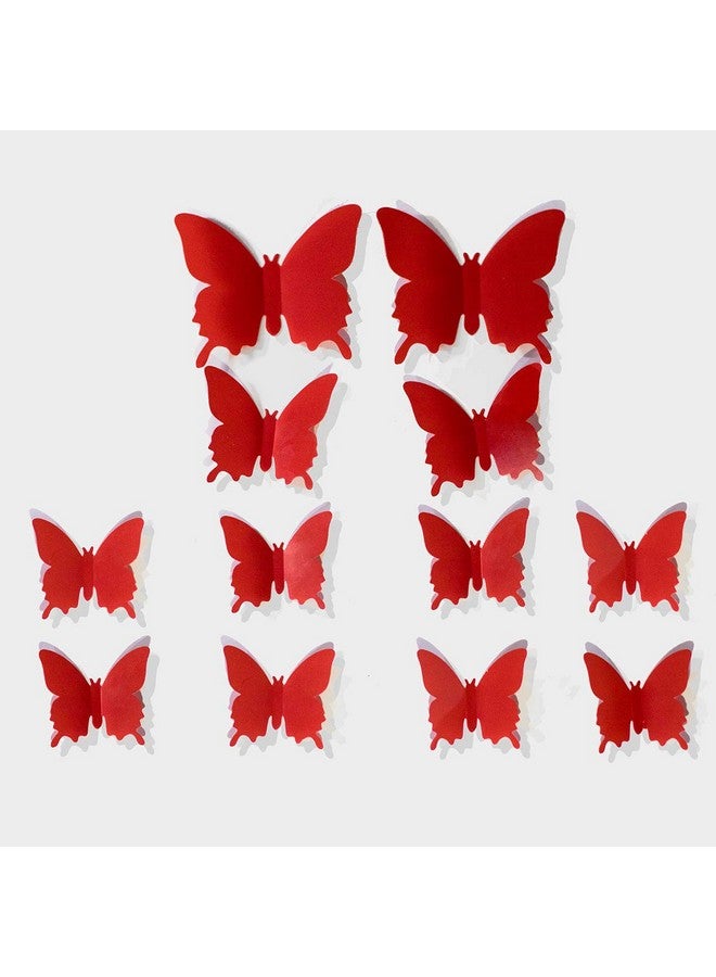 cakuuma 24Pcs 3D Butterfly Removable Mural Stickers Wall Stickers Decal for Kids Girls Baby Women Bedroom Bathroom Living Room Decor(red) - Image 3