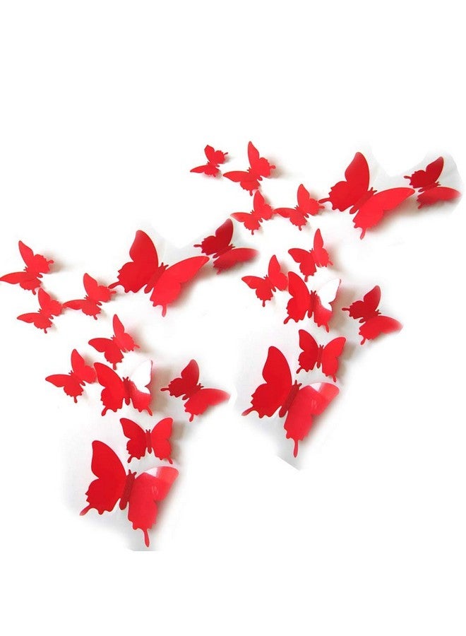 cakuuma 24Pcs 3D Butterfly Removable Mural Stickers Wall Stickers Decal for Kids Girls Baby Women Bedroom Bathroom Living Room Decor(red) - Image 2