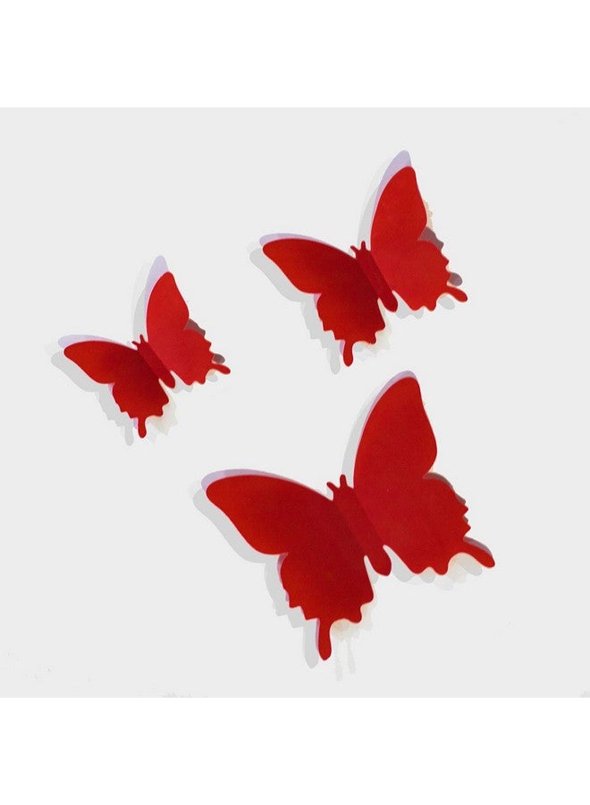 cakuuma 24Pcs 3D Butterfly Removable Mural Stickers Wall Stickers Decal for Kids Girls Baby Women Bedroom Bathroom Living Room Decor(red) - Image 4