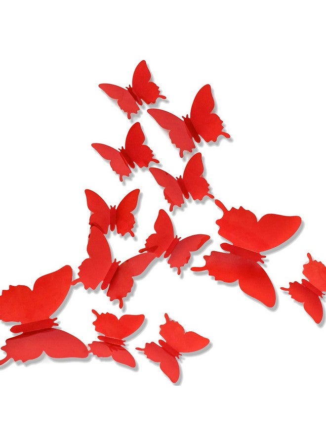 cakuuma 24Pcs 3D Butterfly Removable Mural Stickers Wall Stickers Decal for Kids Girls Baby Women Bedroom Bathroom Living Room Decor(red) - Image 1