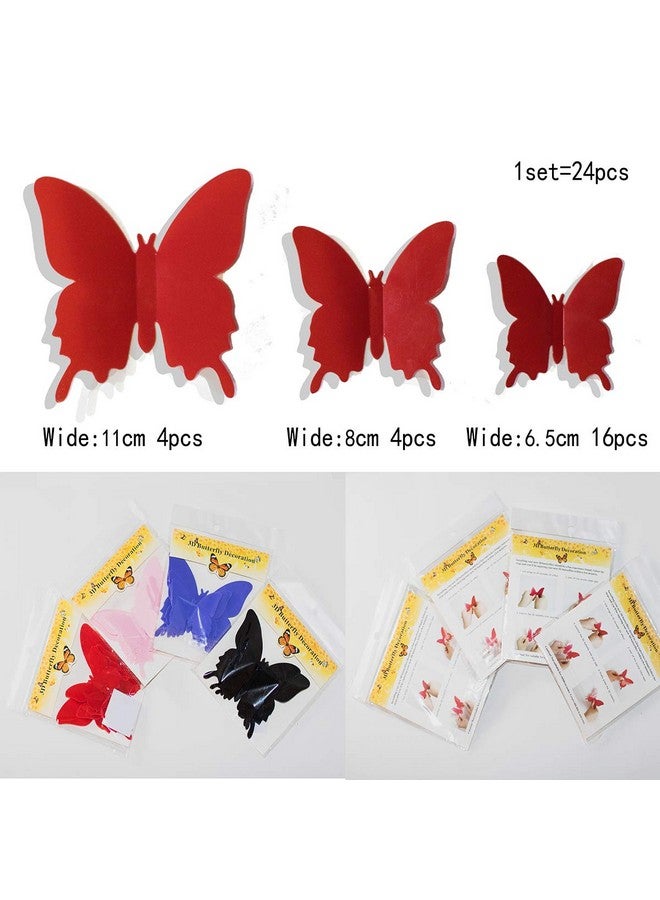 cakuuma 24Pcs 3D Butterfly Removable Mural Stickers Wall Stickers Decal for Kids Girls Baby Women Bedroom Bathroom Living Room Decor(red) - Image 5