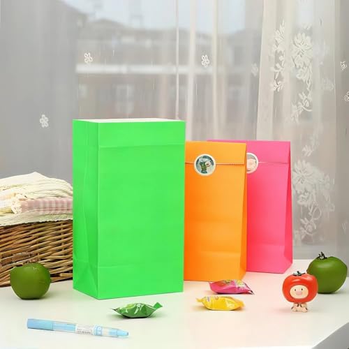 Unique Party Neon Assorted Paper Party Bags (10 Pieces) - Vibrant Colors, Premium Quality Bags, Perfect for Gifts, Goodies, Birthdays, Weddings & Events - Image 3