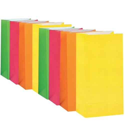 Unique Party Neon Assorted Paper Party Bags (10 Pieces) - Vibrant Colors, Premium Quality Bags, Perfect for Gifts, Goodies, Birthdays, Weddings & Events - Image 1