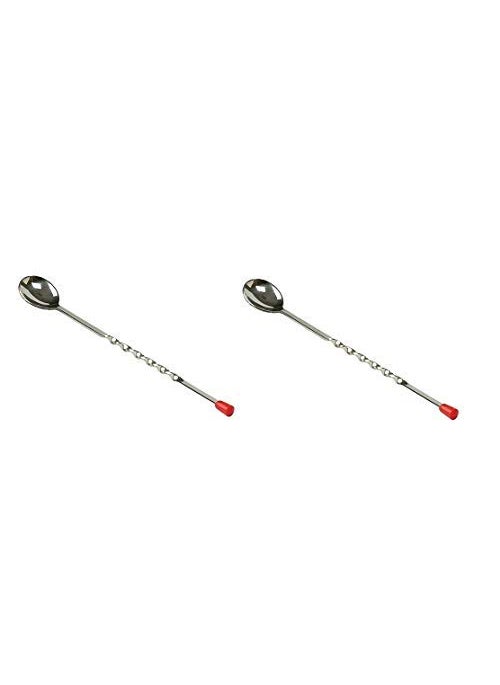 FINALITY finality Set of 2 Long Handle Silver Stirring Bar Spoon with Red Knobe  - Image 2
