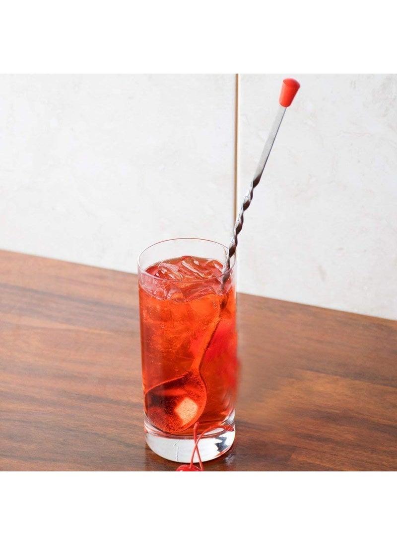 FINALITY finality Set of 2 Long Handle Silver Stirring Bar Spoon with Red Knobe  - Image 3