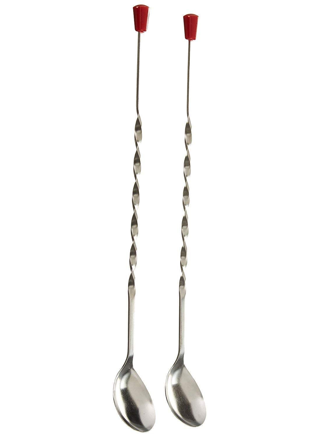 FINALITY finality Set of 2 Long Handle Silver Stirring Bar Spoon with Red Knobe  - Image 1