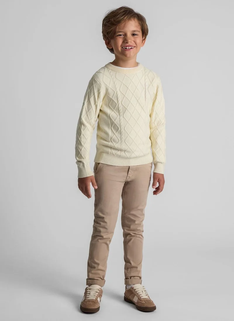 MINOTI Kids Boys Cable Knit Crew Neck Sweater With Soft Texture
