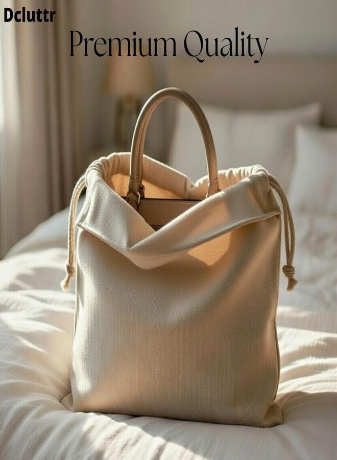 Dcluttr Handbag Dust Covers for Storage, Pack of 3 - Beige Cotton Purse Bags with Drawstring Closure - Image 2