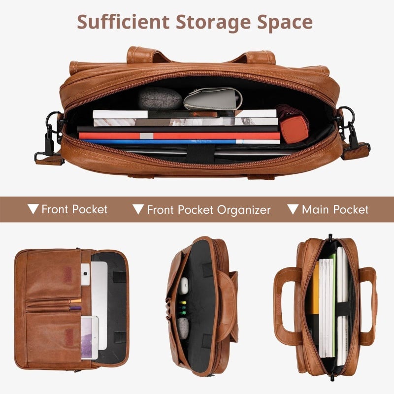 Taygeer Leather Laptop Bag for Men Women, Premium Laptop Briefcase Fits Up to 15.6 Inch Notebook, Waterproof Portable Shoulder Messenger Crossbody Bag Carry On Case for Travel Business Office, Brown - Image 3