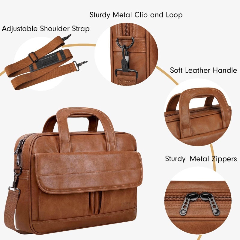 Taygeer Leather Laptop Bag for Men Women, Premium Laptop Briefcase Fits Up to 15.6 Inch Notebook, Waterproof Portable Shoulder Messenger Crossbody Bag Carry On Case for Travel Business Office, Brown - Image 4