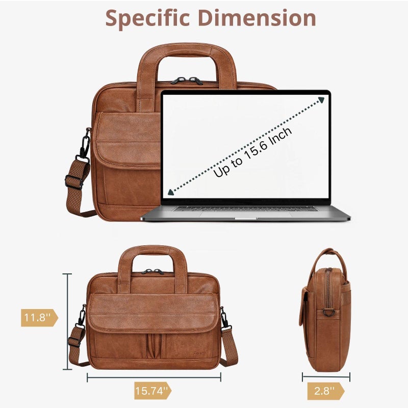 Taygeer Leather Laptop Bag for Men Women, Premium Laptop Briefcase Fits Up to 15.6 Inch Notebook, Waterproof Portable Shoulder Messenger Crossbody Bag Carry On Case for Travel Business Office, Brown - Image 2