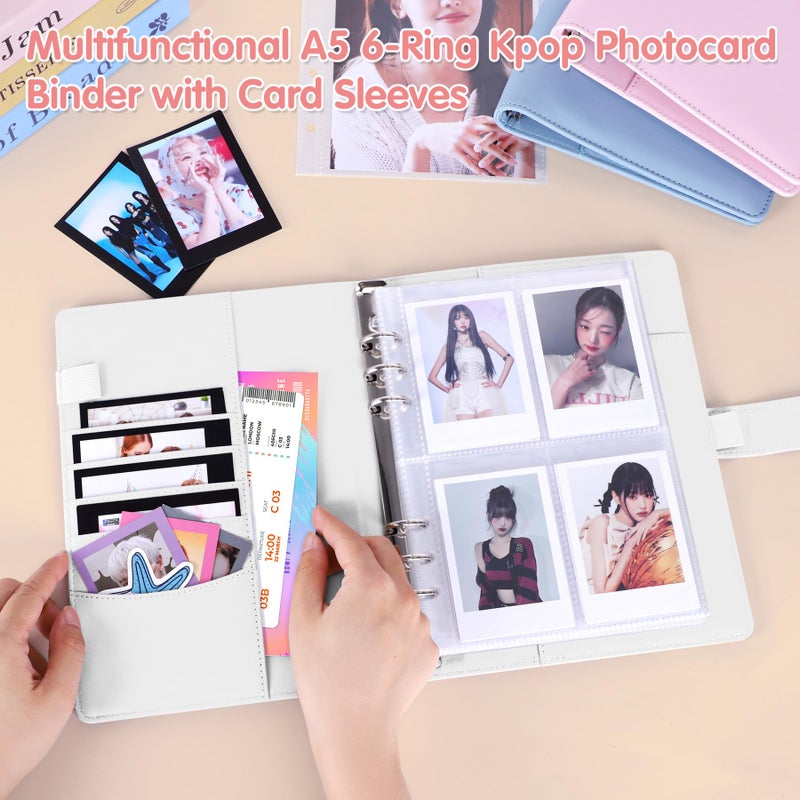 Antner A5 Kpop Photocard Binder 6-Ring Card Collector Album with 40 Pack Card Sleeves, PU Leather Photocard Holder Book with Multi-Size Photo Protectors for Organizing Trading Cards, White A5 Binder - Image 3