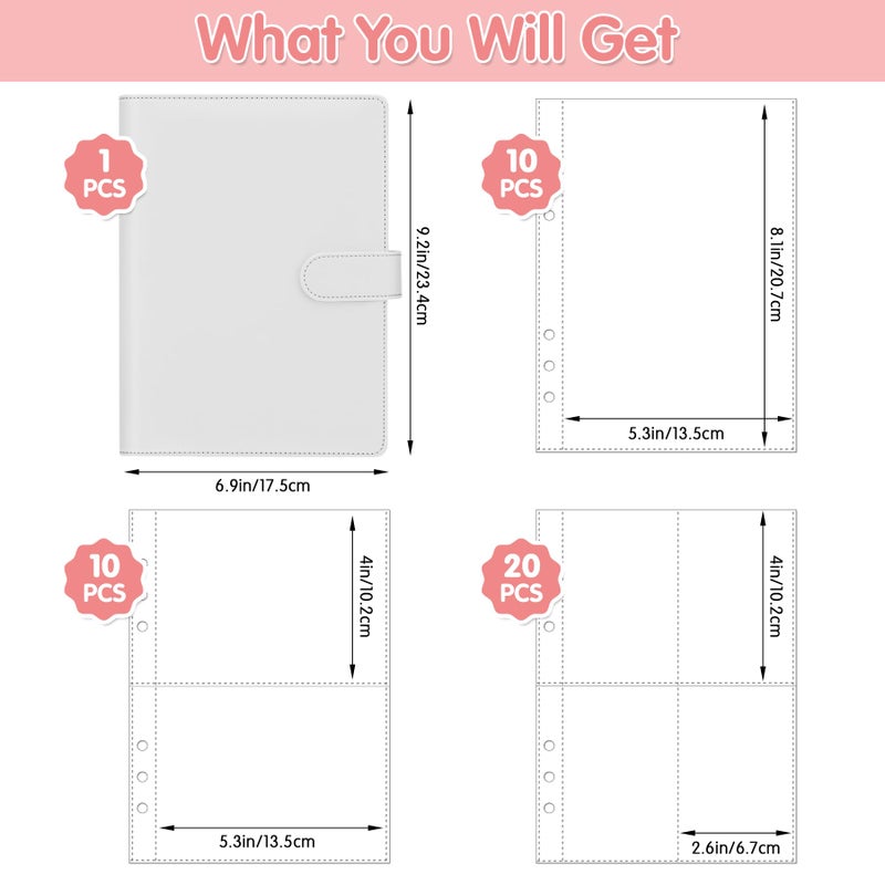Antner A5 Kpop Photocard Binder 6-Ring Card Collector Album with 40 Pack Card Sleeves, PU Leather Photocard Holder Book with Multi-Size Photo Protectors for Organizing Trading Cards, White A5 Binder - Image 2
