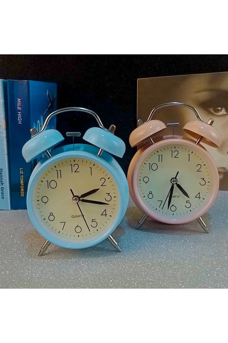 ساعة منبه كلاسيكية بجرس مزدوج مقاس 4 انش 4 حركة كوارتز صامتة بدون تكتكة ميكانيكية انالوج للاستيقاظ الصباحي - Image 2