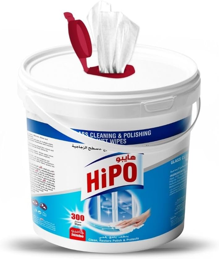 HiPO Glass Cleaning and Polishing 300-Wet Wipes, 15 cm x 20 cm Size, Blue - Image 1
