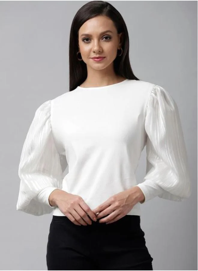 Styli Textured Cuffed Sleeves Casual Top