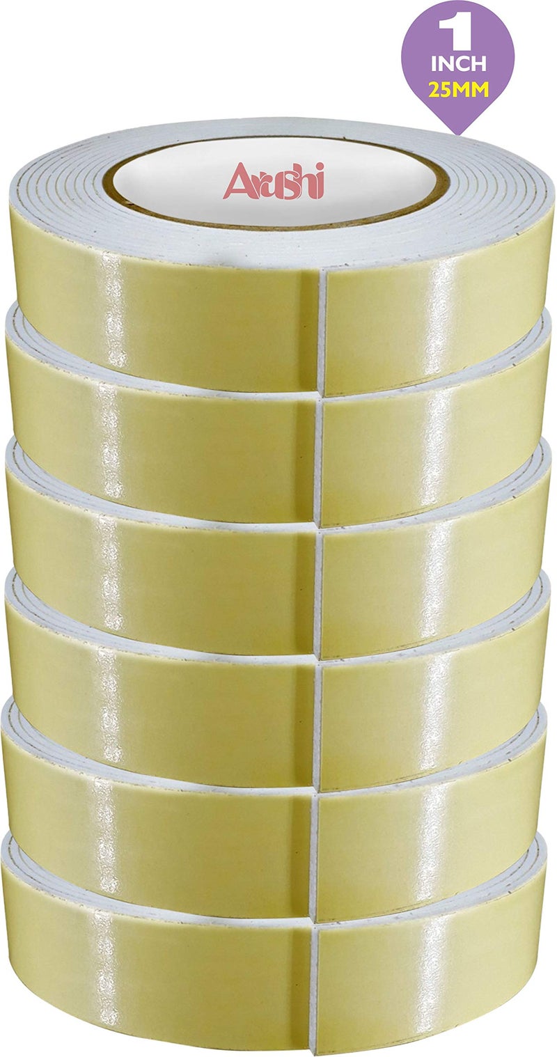 Arushi Double Sided Foam Tape (Set of 6) | 1 Inch (25mm) x 5 Meters | Strong Acrylic Adhesive Mounting Tape for Walls, Crafts & Multipurpose Use | Padded Foam Tape for Home & Office - Image 2