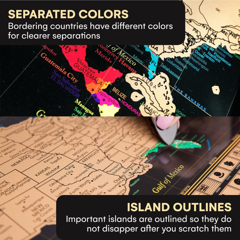 InnovativeMap Scratch Off World Map Poster and Detailed United States Map, Includes Complete Accessories Set and All Country Flags, World Maps for Wall, Fun Gifts for Travelers - Image 5