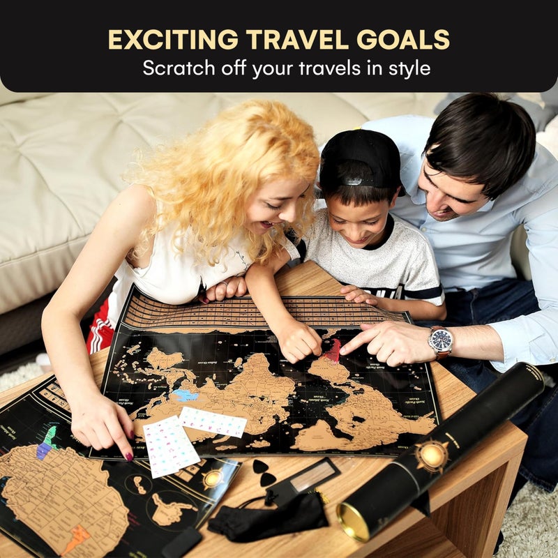 InnovativeMap Scratch Off World Map Poster and Detailed United States Map, Includes Complete Accessories Set and All Country Flags, World Maps for Wall, Fun Gifts for Travelers - Image 2