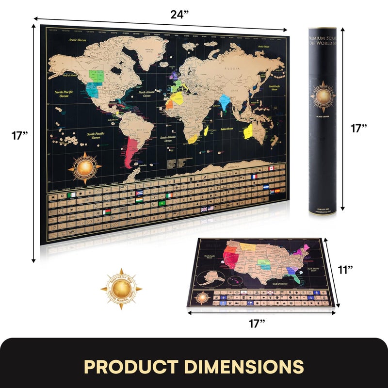 InnovativeMap Scratch Off World Map Poster and Detailed United States Map, Includes Complete Accessories Set and All Country Flags, World Maps for Wall, Fun Gifts for Travelers - Image 3