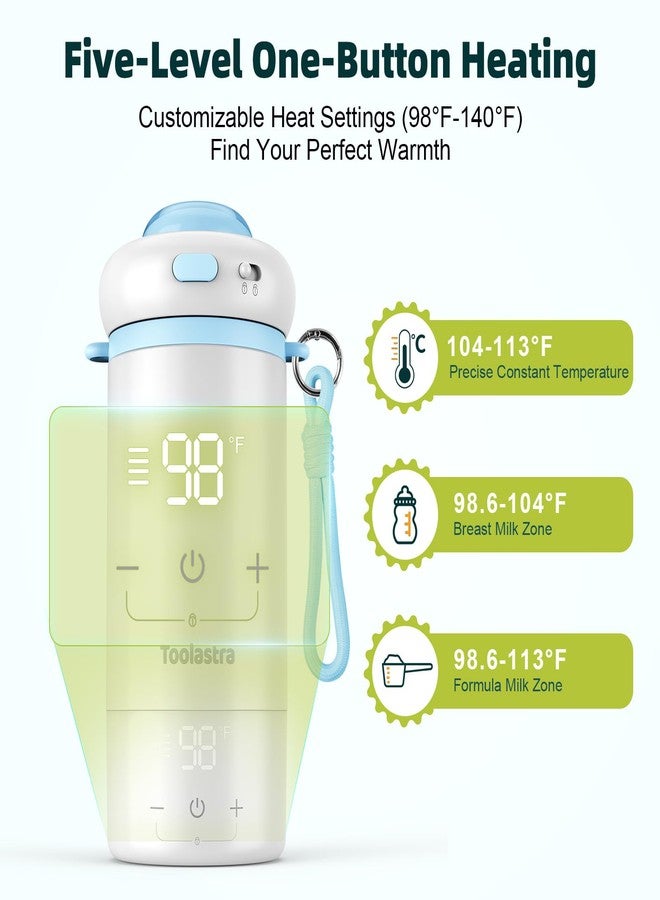 Toolastra Smart Milk Warmer Bottle, Portable Travel Size, LED Display, Temperature Control, White/Blue - Image 4