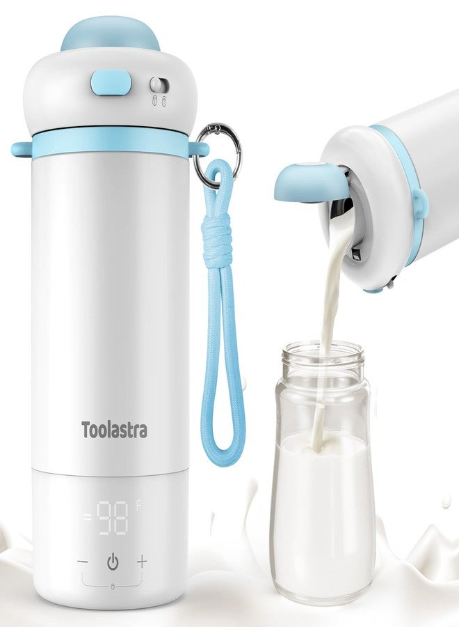 Toolastra Smart Milk Warmer Bottle, Portable Travel Size, LED Display, Temperature Control, White/Blue - Image 1