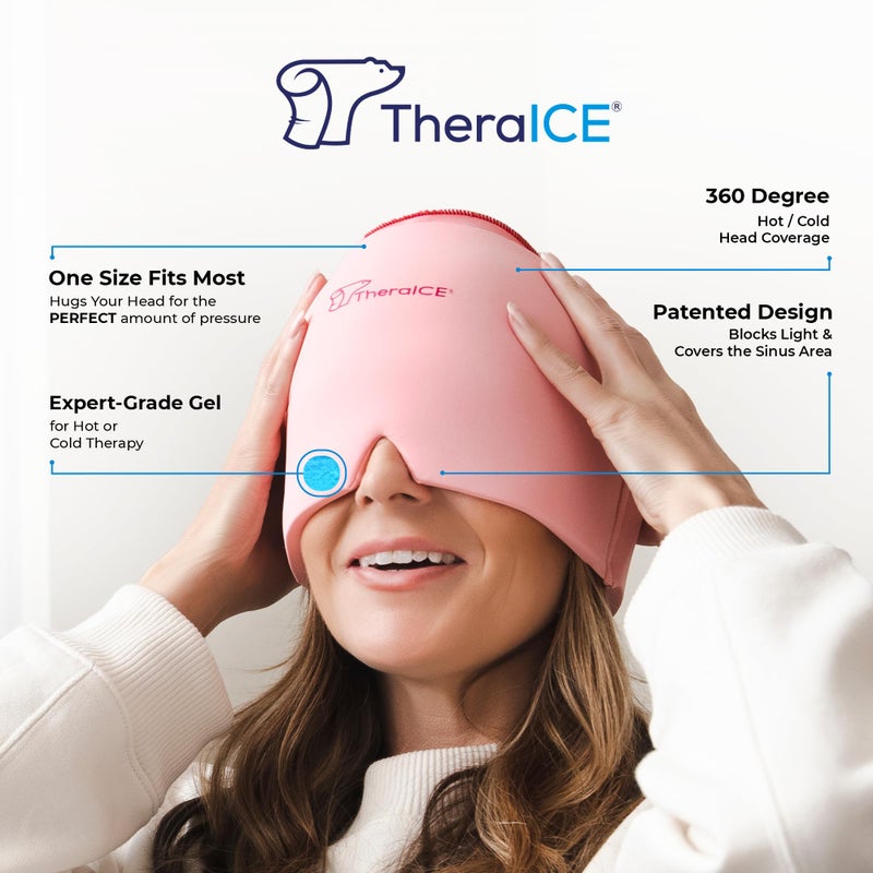 TheraICE قبعة تخفيف الصداع ثيرا آيس، قناع ثلجي للصداع النصفي، قبعة جل تبريد للنساء، لفافة باردة للوجه لتخفيف التوتر. هدية رائعة لعيد الميلاد للأم، الأخت، الجدة، الصديقة، والمعلمة. - Image 2
