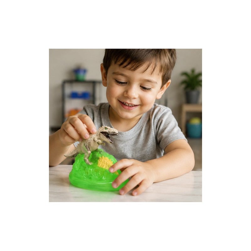 Dinosaur World Slime Toy Set with T-Rex Figure, Green - Image 3
