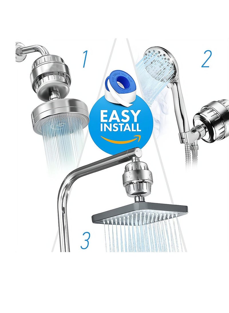15 Stage Shower Filter Head with Vitamin C Water Softener Reduces Dry Itchy Skin for Hard High Output to Remove Chlorine Heavy Metals and Other Sediments - Image 4