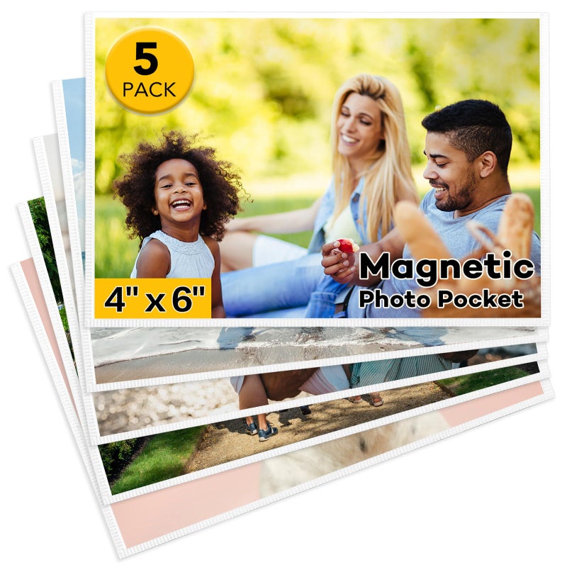 YixangDD 5 Pack Magnetic Picture Frame, 4 x 6 Inches Fridge Magnetic Photo Frames, Magnetic Photo Frames for Refrigerator, Home, School, Office (White) - Image 1