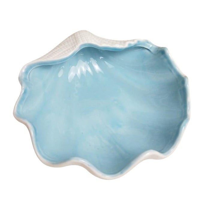 SHELL SHAPE JEWELRY DISH TRAY CERAMIC SHELL CANDY SERVER BOWL MULTIFUNCTION SEASHELL DECOR BOWL FOR HOME ORGANISING JEWELLERY HOLDING FOOD BULE