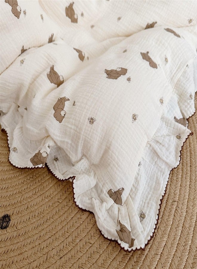 AOJIM Kids Bedding Duvet Cover with Little Bee and Brown Bear, Cotton Toddler 2-Layer Gauze Muslin Comforter Cover 47X59'', Ruffled Design Baby Duvet Protector for Girls Boys, No Pillowcases or Quilt - Image 5
