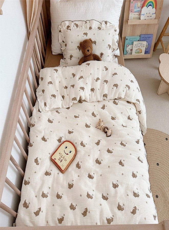 AOJIM Kids Bedding Duvet Cover with Little Bee and Brown Bear, Cotton Toddler 2-Layer Gauze Muslin Comforter Cover 47X59'', Ruffled Design Baby Duvet Protector for Girls Boys, No Pillowcases or Quilt - Image 1