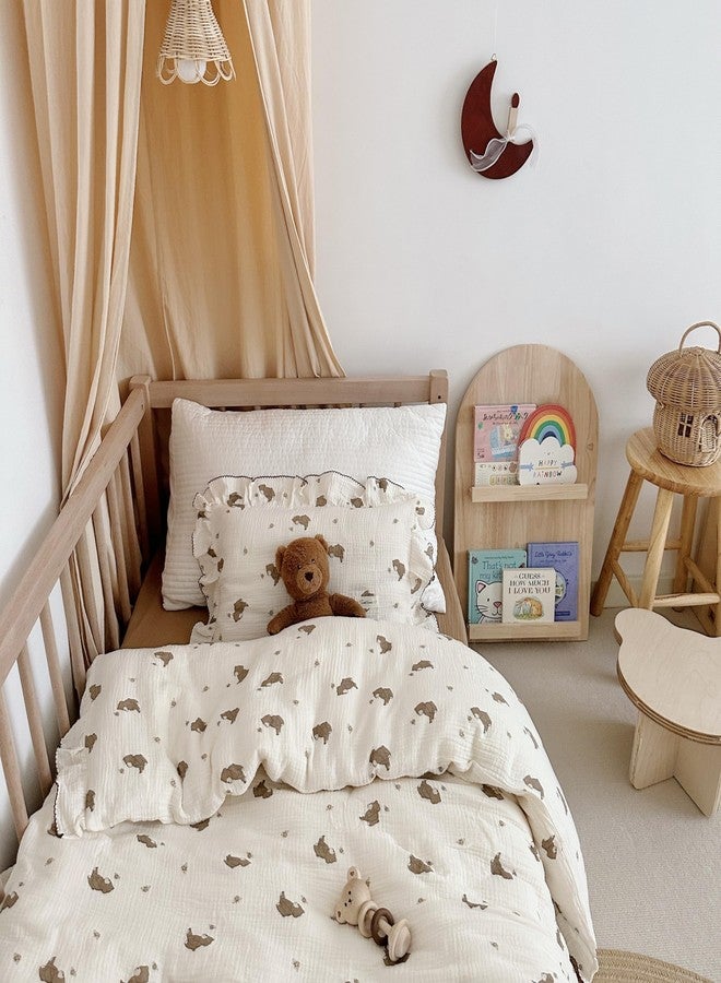 AOJIM Kids Bedding Duvet Cover with Little Bee and Brown Bear, Cotton Toddler 2-Layer Gauze Muslin Comforter Cover 47X59'', Ruffled Design Baby Duvet Protector for Girls Boys, No Pillowcases or Quilt - Image 3