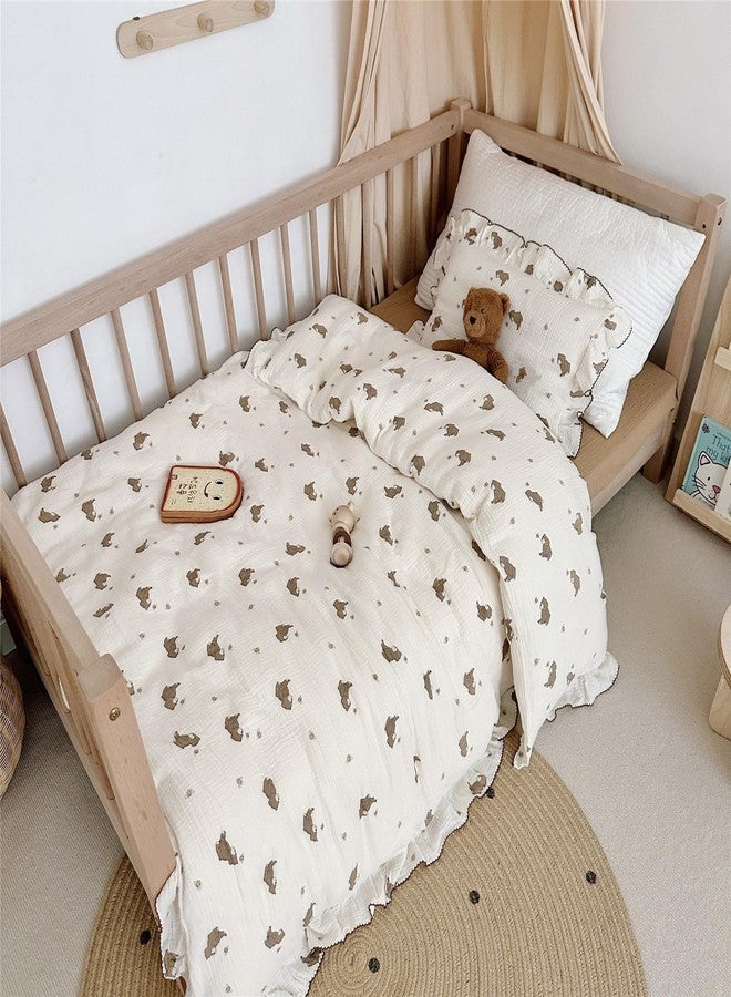 AOJIM Kids Bedding Duvet Cover with Little Bee and Brown Bear, Cotton Toddler 2-Layer Gauze Muslin Comforter Cover 47X59'', Ruffled Design Baby Duvet Protector for Girls Boys, No Pillowcases or Quilt - Image 2