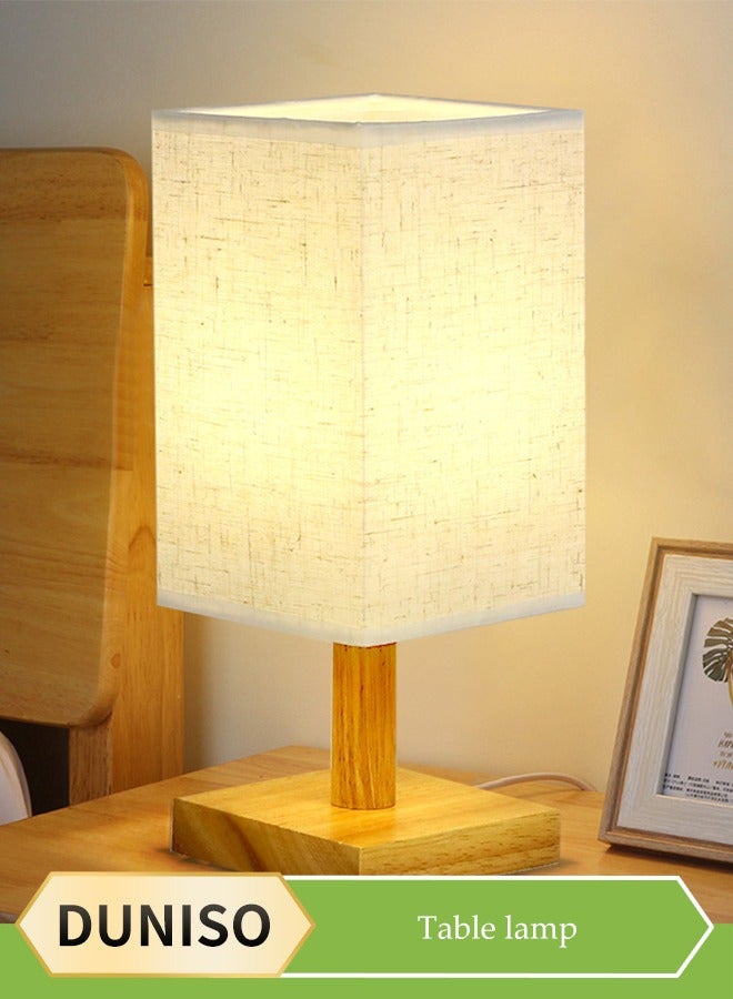 DUNISO مصباح طاولة جانبية، مصباح غرفة نوم قماشي مع USB، مصباح طاولة جانبية من الكتان، مع ظل مصباح مربع، مناسب لغرفة المعيشة، الدراسة، غرفة النوم والمكتب - Image 1
