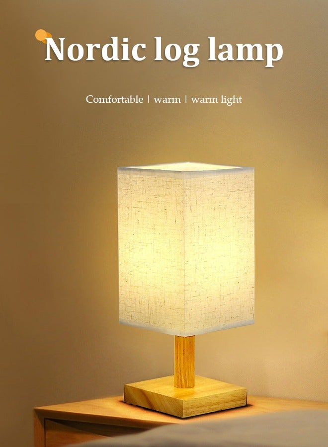 DUNISO مصباح طاولة جانبية، مصباح غرفة نوم قماشي مع USB، مصباح طاولة جانبية من الكتان، مع ظل مصباح مربع، مناسب لغرفة المعيشة، الدراسة، غرفة النوم والمكتب - Image 2