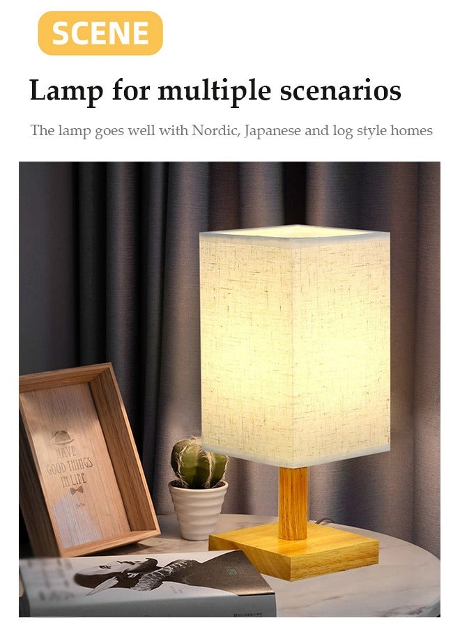 DUNISO مصباح طاولة جانبية، مصباح غرفة نوم قماشي مع USB، مصباح طاولة جانبية من الكتان، مع ظل مصباح مربع، مناسب لغرفة المعيشة، الدراسة، غرفة النوم والمكتب - Image 4