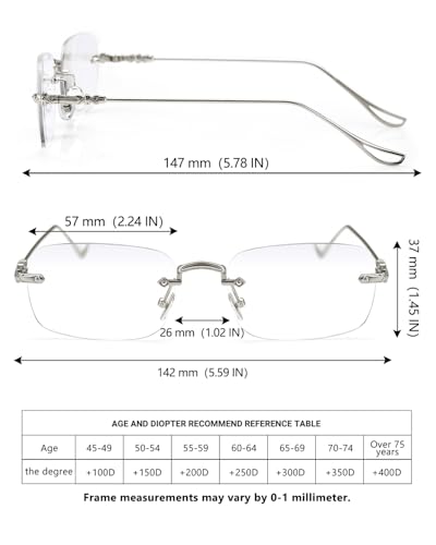 TERAISE 3Packs Frameless Metal Reading Glasses for Men/Women Blue Light Blocking -Rimless Fashion Comfortable Computer Eyeglasses - Image 5