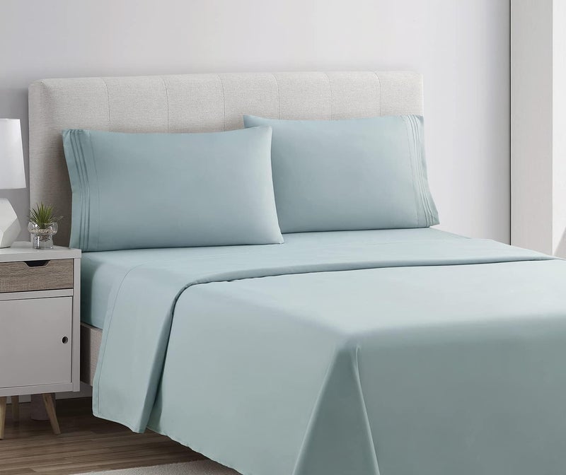 Clara Clark Bed Sheets, Premier 1800 Series 4 Piece Bed Sheet Set, Deep Pocket, Wrinkle, Fade, Stain Resistant, Luxury Soft Bedding Sheets & Pillowcases, Split King, Light Blue Aqua - Image 2