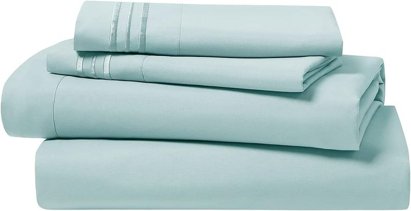 Clara Clark Bed Sheets, Premier 1800 Series 4 Piece Bed Sheet Set, Deep Pocket, Wrinkle, Fade, Stain Resistant, Luxury Soft Bedding Sheets & Pillowcases, Split King, Light Blue Aqua - Image 5