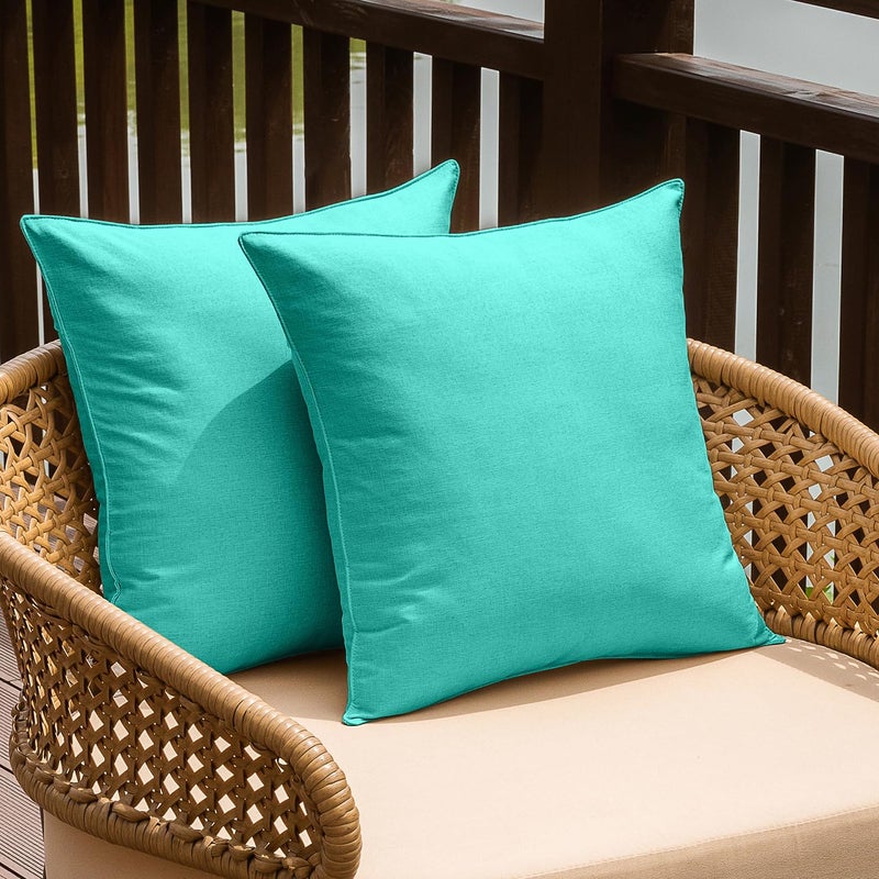 NiNi ALL Outdoor Waterproof Throw Pillow Covers Set of 2 Decorative Farmhouse Garden Pillowcase Solid Cushion Cases for Patio Tent Couch 24x24 inch Aqua Green - Image 5