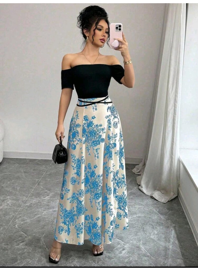 SHEIN Women's Floral Print Off Shoulder Elegant Dress - Image 1